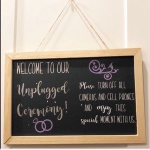 UNPLUGGED WEDDING CHALKBOARD CEREMONY SIGN PURPLE